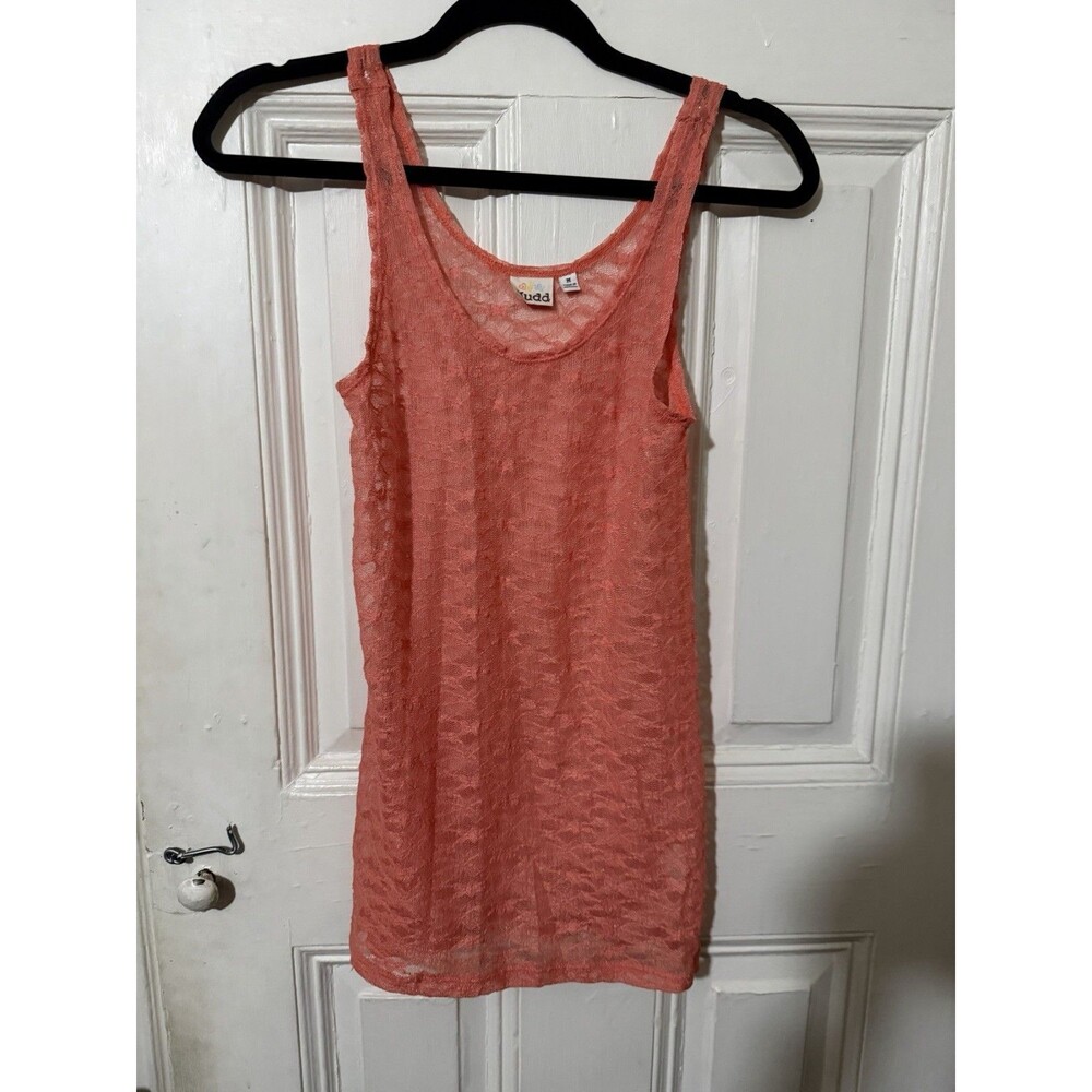 Mudd Coral Lace Tank Top Size M Sheer Sleeveless Layering Boho Y2K Stretch